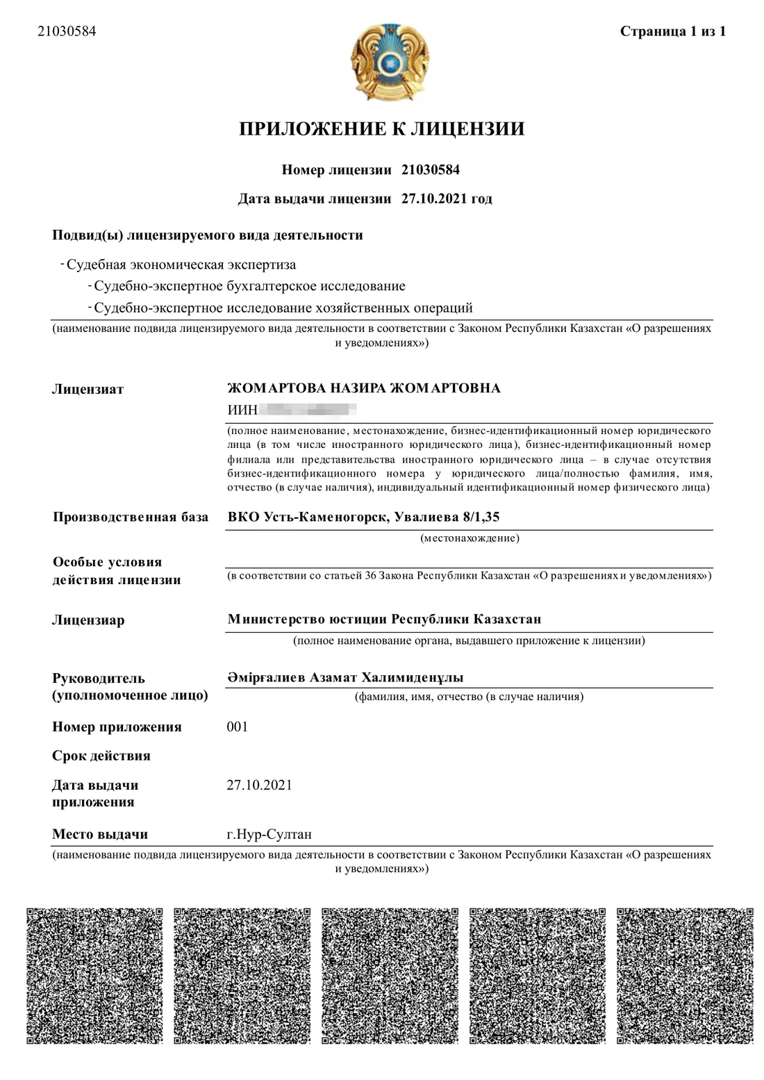 Приложение к лицензии